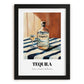Tequila – on Striped Tablecloth, Mexican Spirit Wall Decor, in sleek black frame