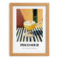 Pisco Sour – on Striped Tablecloth, Peruvian Cocktail Painting, set in oak frame