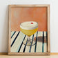 Pisco Sour – on Striped Tablecloth, Peruvian Spirit Wall Print, no-text version framed in wood