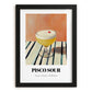 Pisco Sour – on Striped Tablecloth, Peruvian Spirit Wall Print, in sleek black frame
