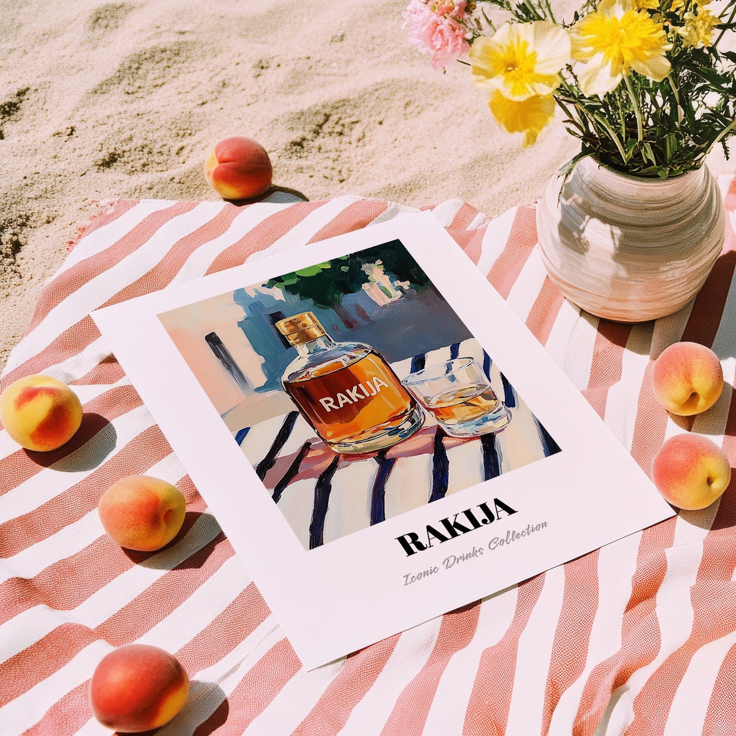 Rakija – Serbian Café on the Corner, Serbian Spirit Painting, unframed on coastal sand