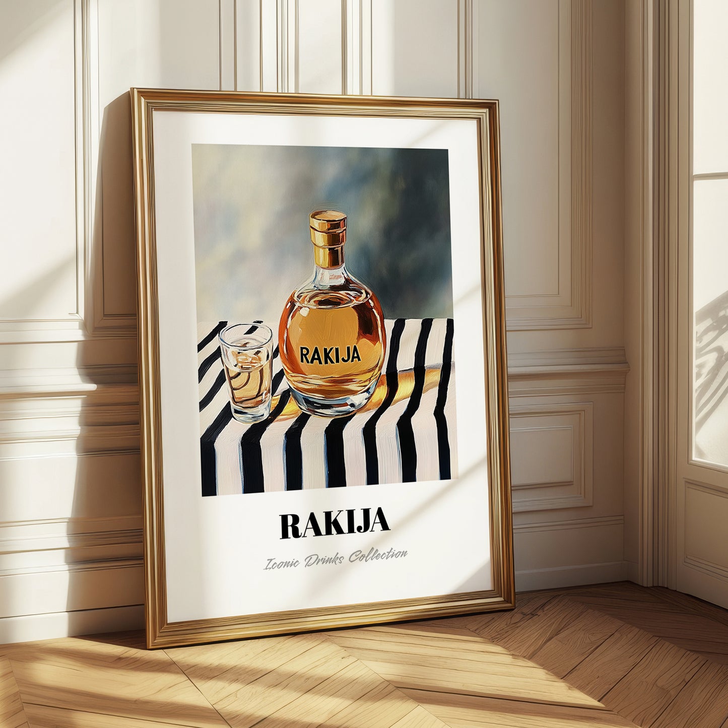 Rakija – on Striped Tablecloth, Serbian Spirit Wall Poster