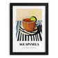 Aguapanela – on Striped Tablecloth, Colombian Beverage Painting, in sleek black frame