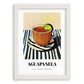 Aguapanela – on Striped Tablecloth, Colombian Beverage Painting, placed in minimal white frame