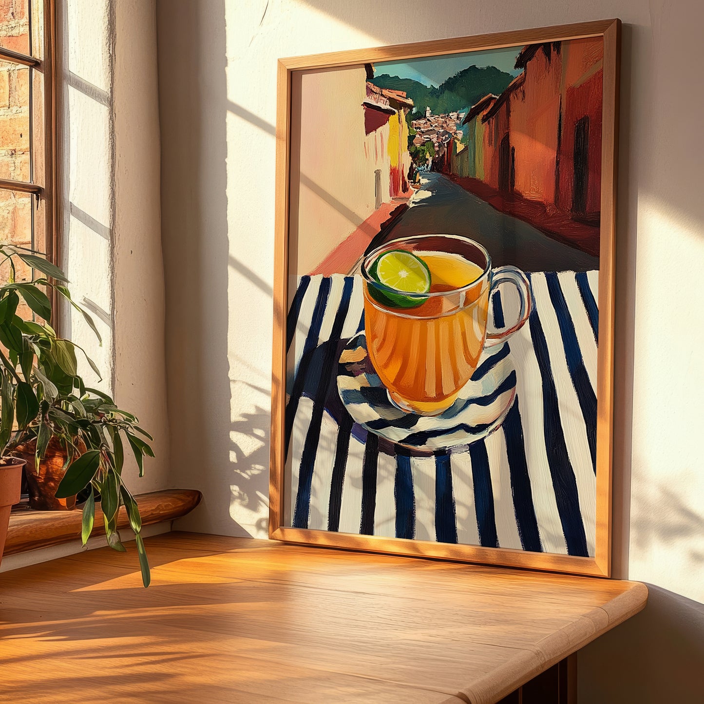 Aguapanela – Colombian Street Café Scene, Colombian Coffee Painting, clean layout with no caption