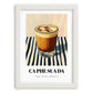 Cà Phê Sữa Đá – on Striped Tablecloth, Vietnamese Beverage Poster, placed in minimal white frame