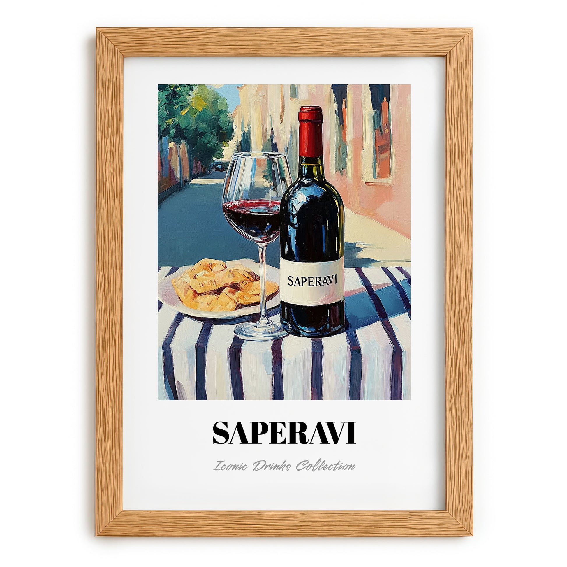 Saperavi – Georgian Café on the Corner, Georgian Wine Wall Decor, set in oak frame