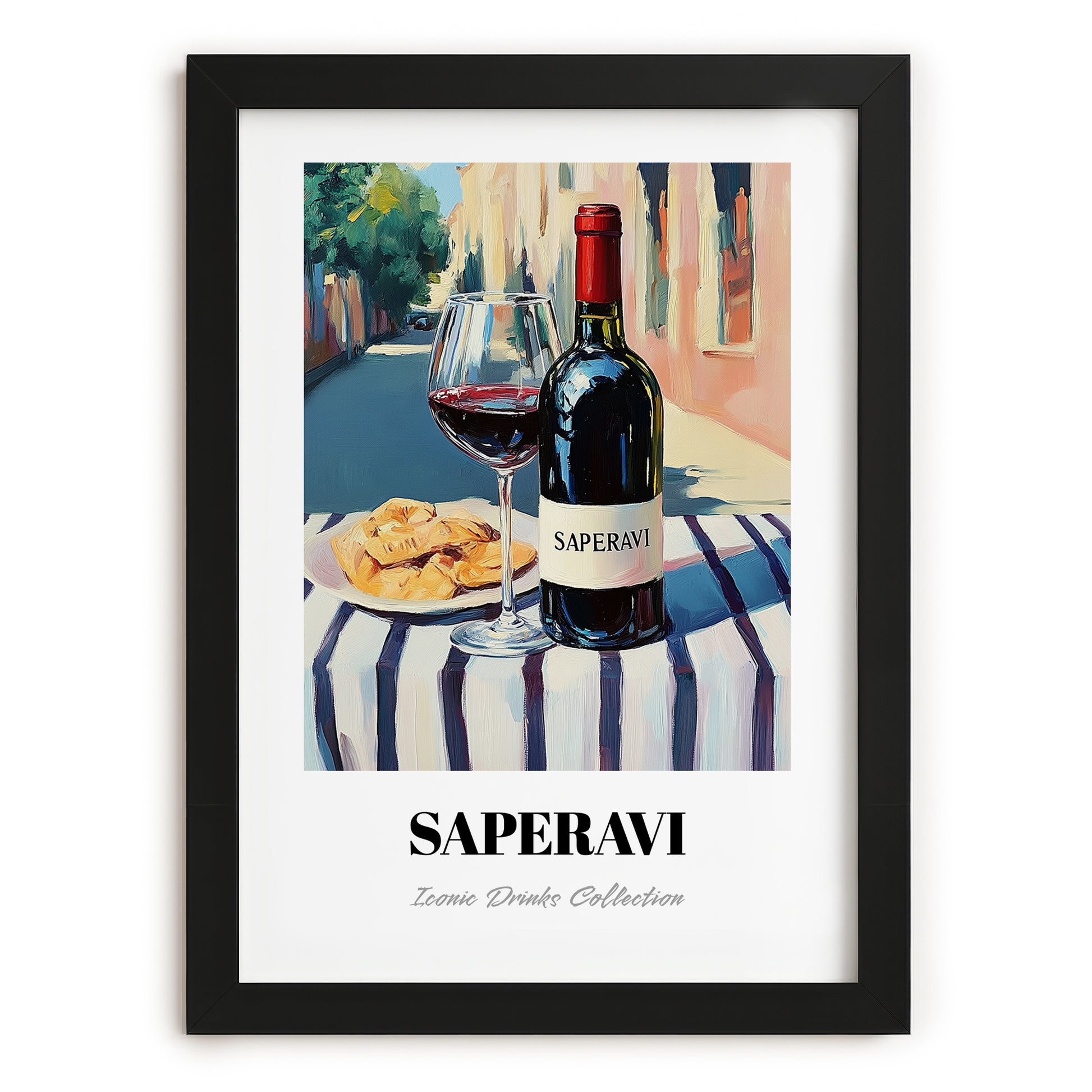 Saperavi – Georgian Café on the Corner, Georgian Wine Wall Decor, in sleek black frame