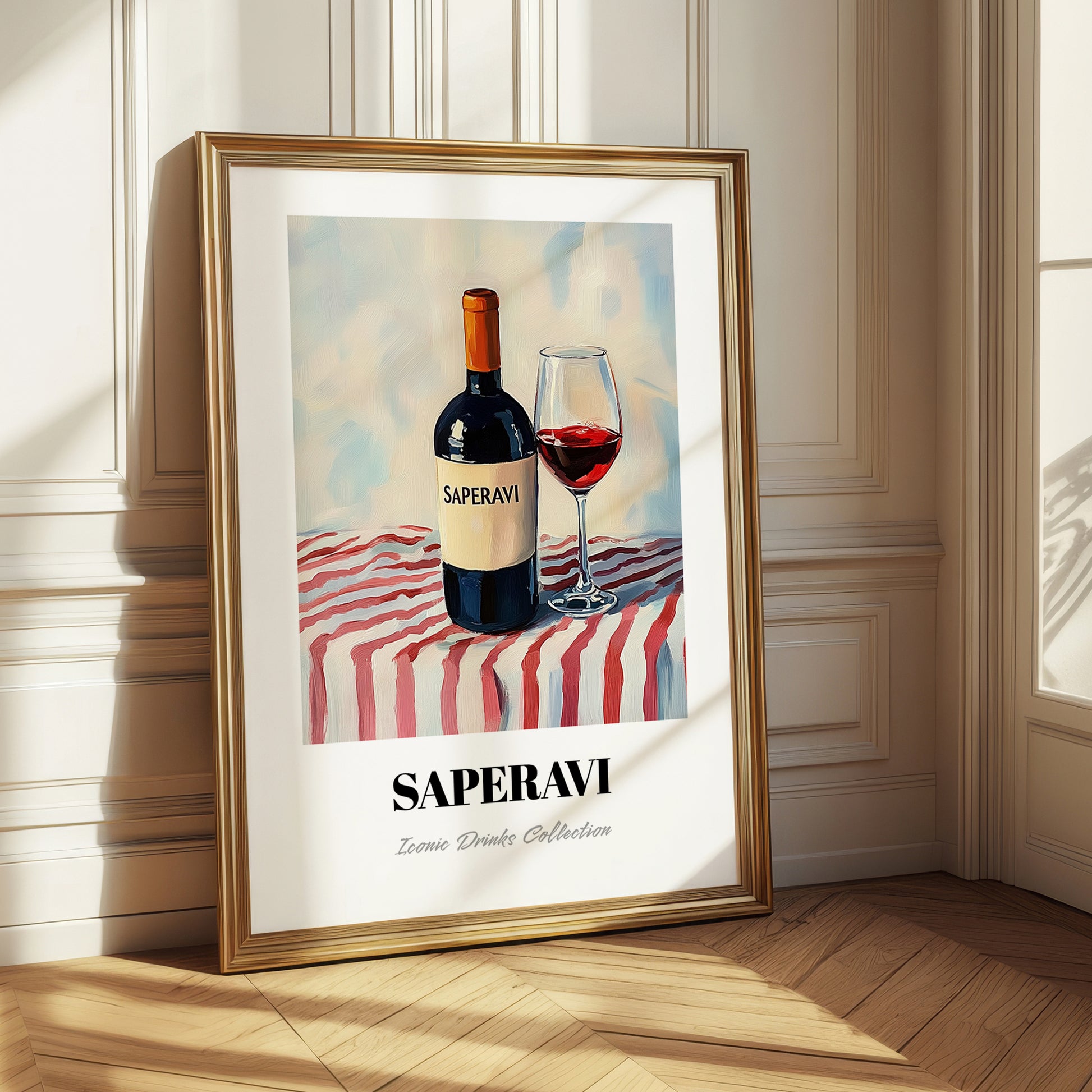 Saperavi – on Striped Tablecloth, Georgian Spirit Poster