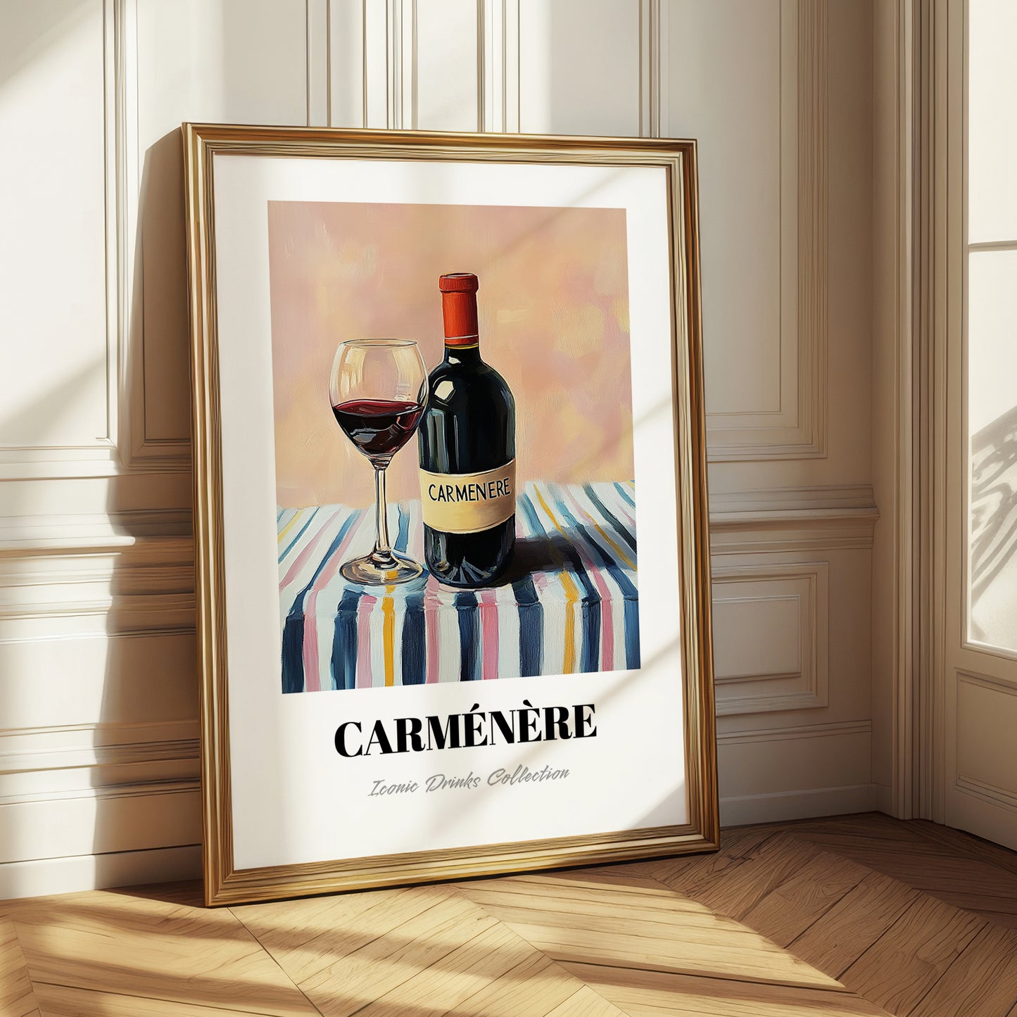 Carménère – on Striped Tablecloth, Chilean Beverage Painting