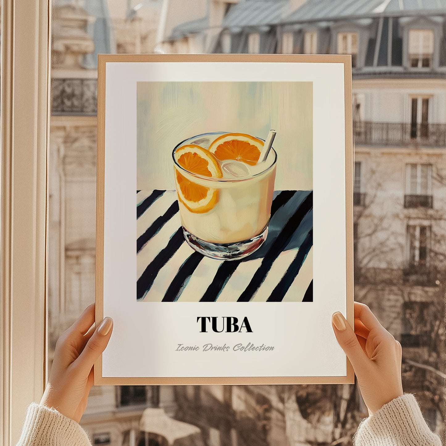 Tuba – on Striped Tablecloth, Philippine Wine Wall Decor, styled in a charming Paris street view
