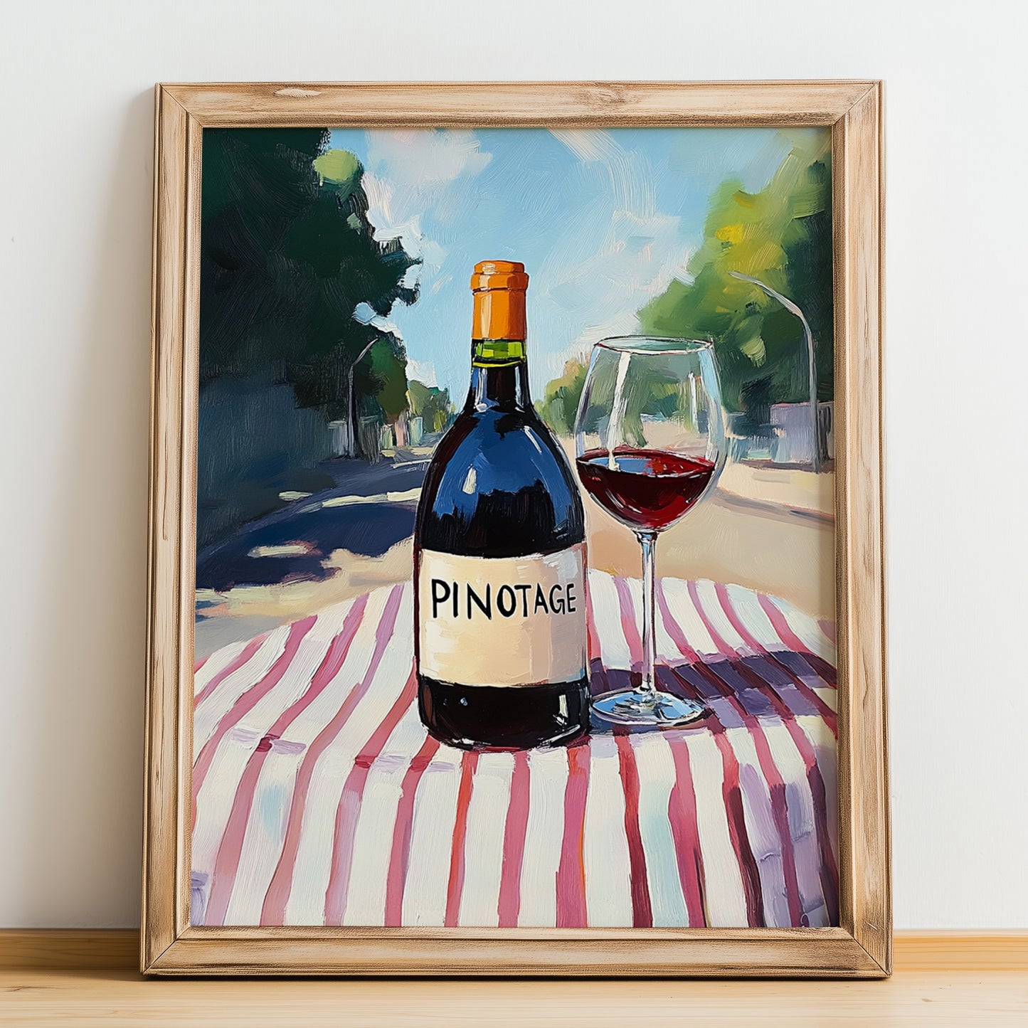 Pinotage – South African Café on the Corner, South African Tea Wall Decor, no-text version framed in wood
