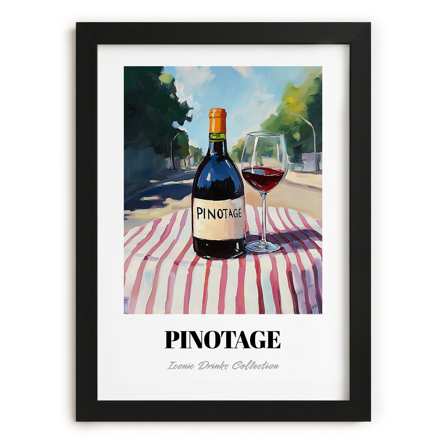 Pinotage – South African Café on the Corner, South African Tea Wall Decor, in sleek black frame