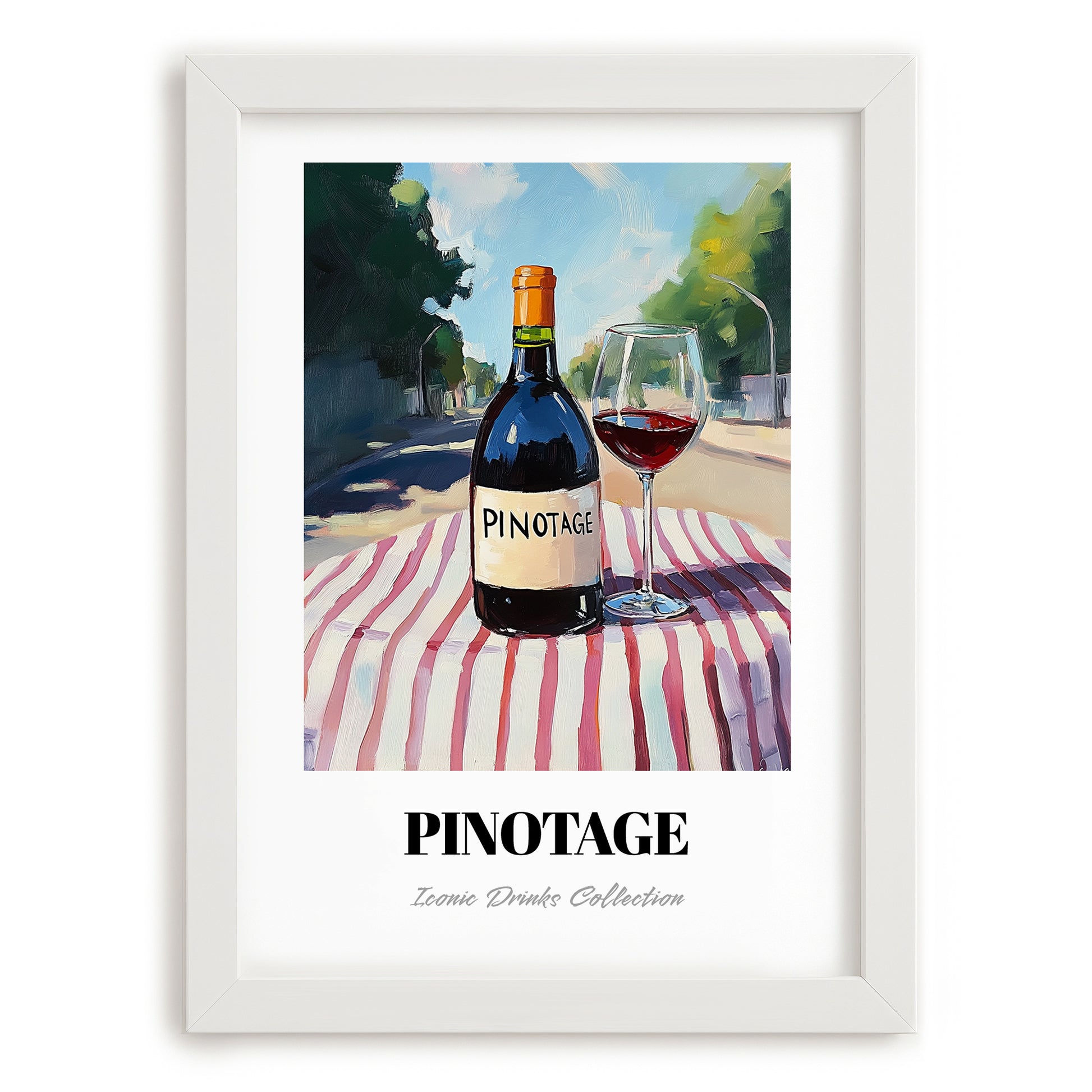 Pinotage – South African Café on the Corner, South African Tea Wall Decor, placed in minimal white frame