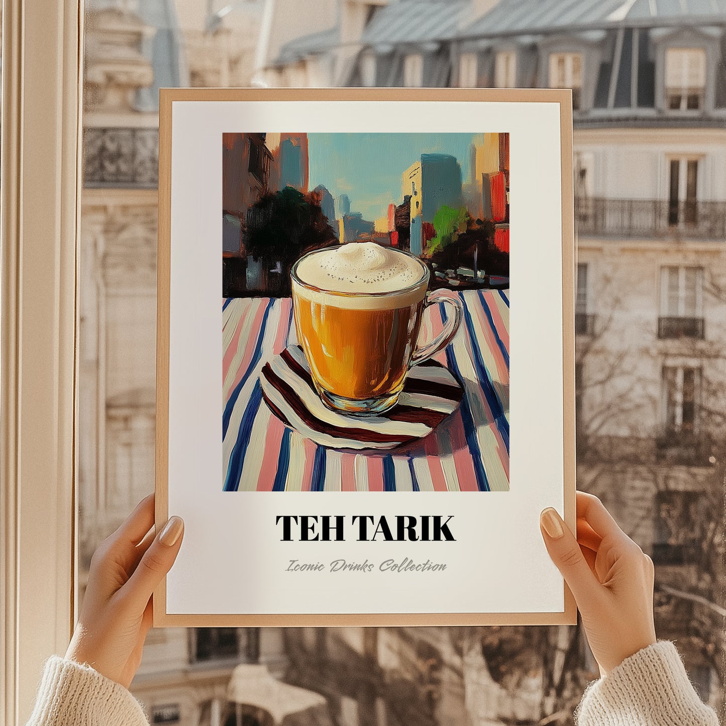 Teh Tarik – Malaysian Street Café Scene, Malaysian Tea Wall Decor, styled in a charming Paris street view