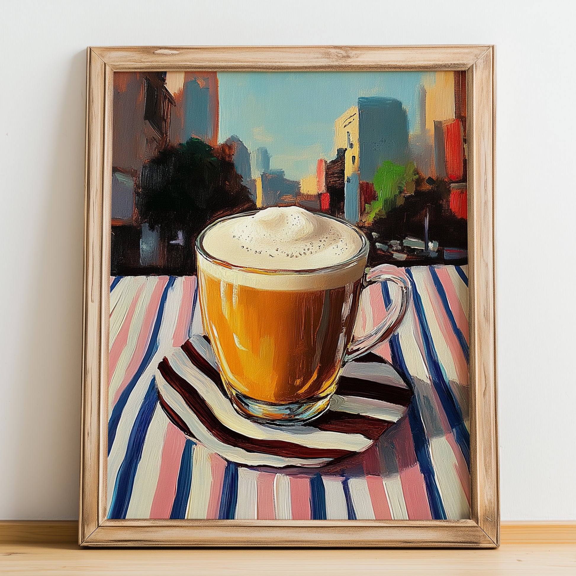 Teh Tarik – Malaysian Street Café Scene, Malaysian Tea Wall Decor, no-text version framed in wood