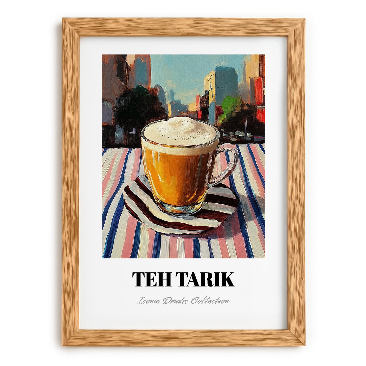 Teh Tarik – Malaysian Street Café Scene, Malaysian Tea Wall Decor, set in oak frame