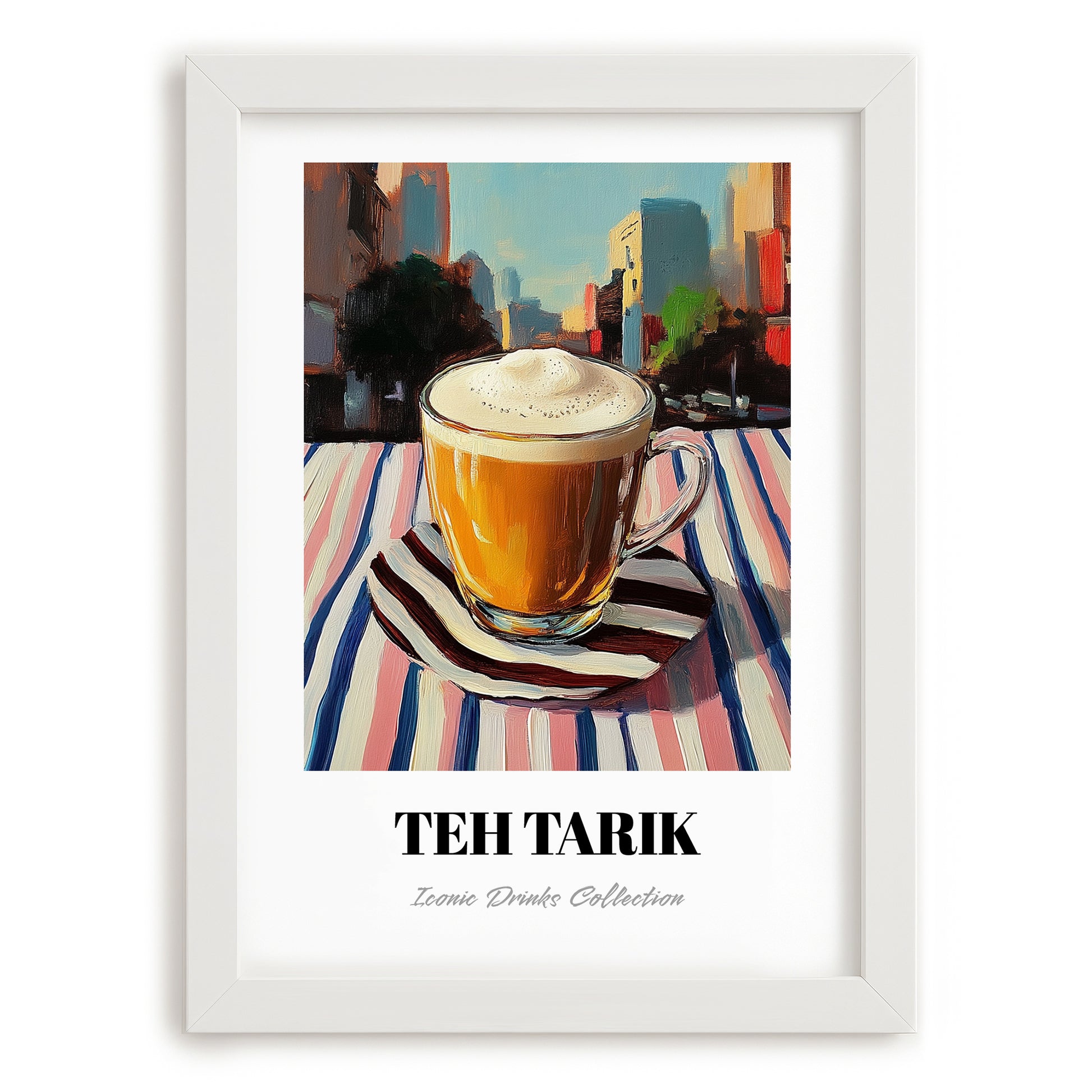 Teh Tarik – Malaysian Street Café Scene, Malaysian Tea Wall Decor, placed in minimal white frame