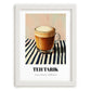 Teh Tarik – on Striped Tablecloth, Malaysian Tea Painting, placed in minimal white frame