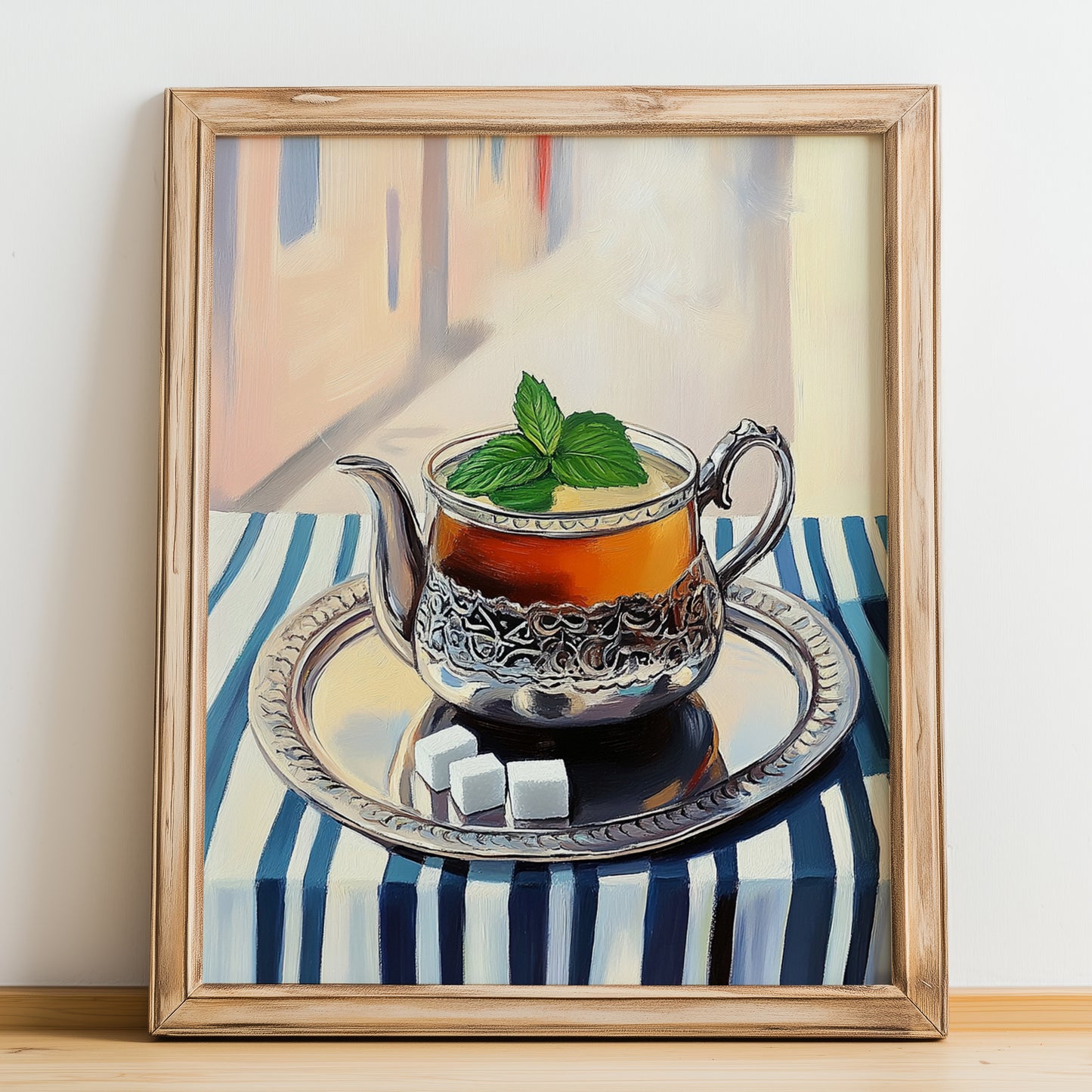 Moroccan Mint Tea – Moroccan Street Café Scene, Moroccan Spirit Still Life, no-text version framed in wood