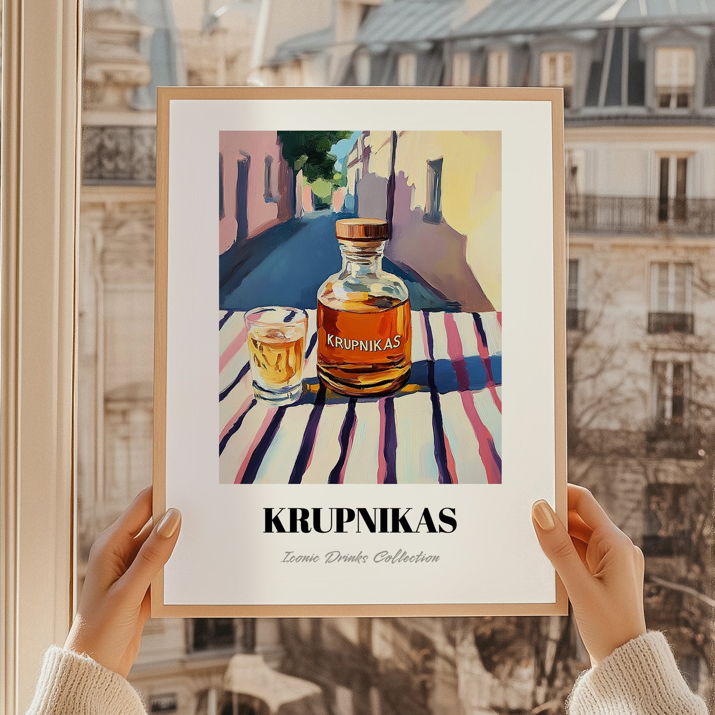 Krupnikas – Lithuanian Outdoor Café Scene, Lithuanian Spirit Still Life, styled in a charming Paris street view