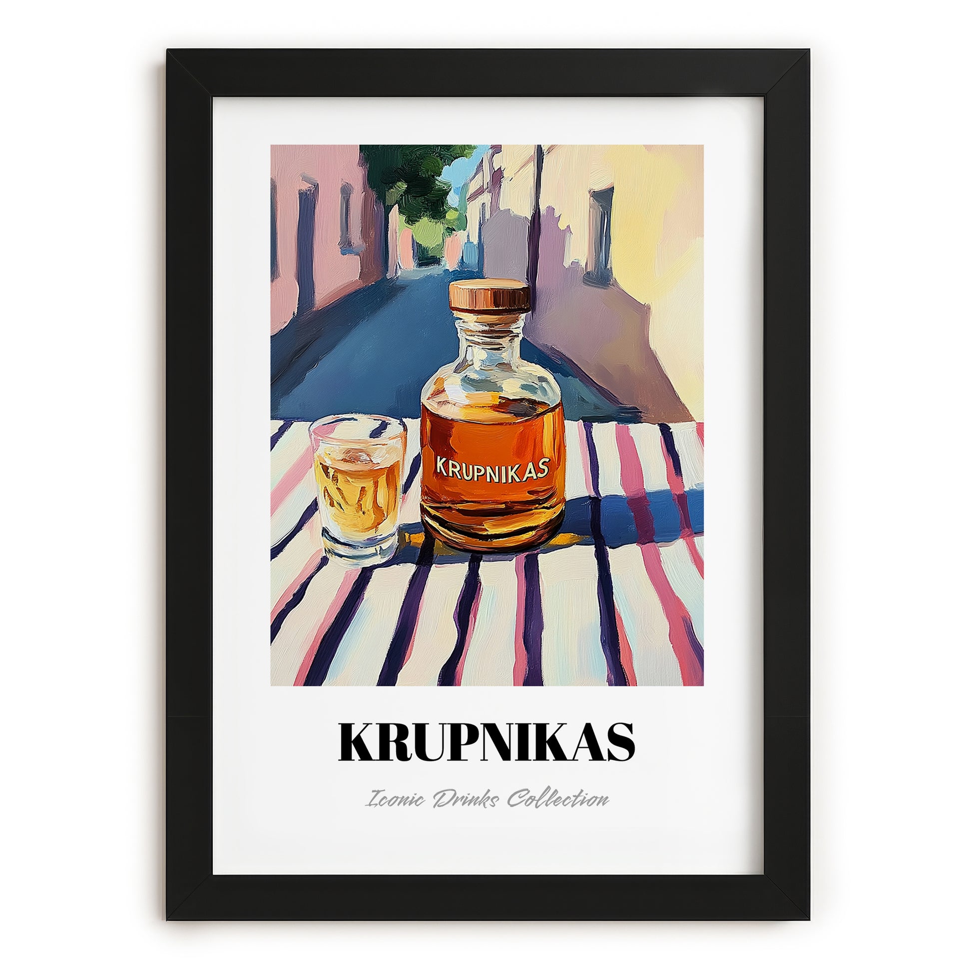 Krupnikas – Lithuanian Outdoor Café Scene, Lithuanian Spirit Still Life, in sleek black frame
