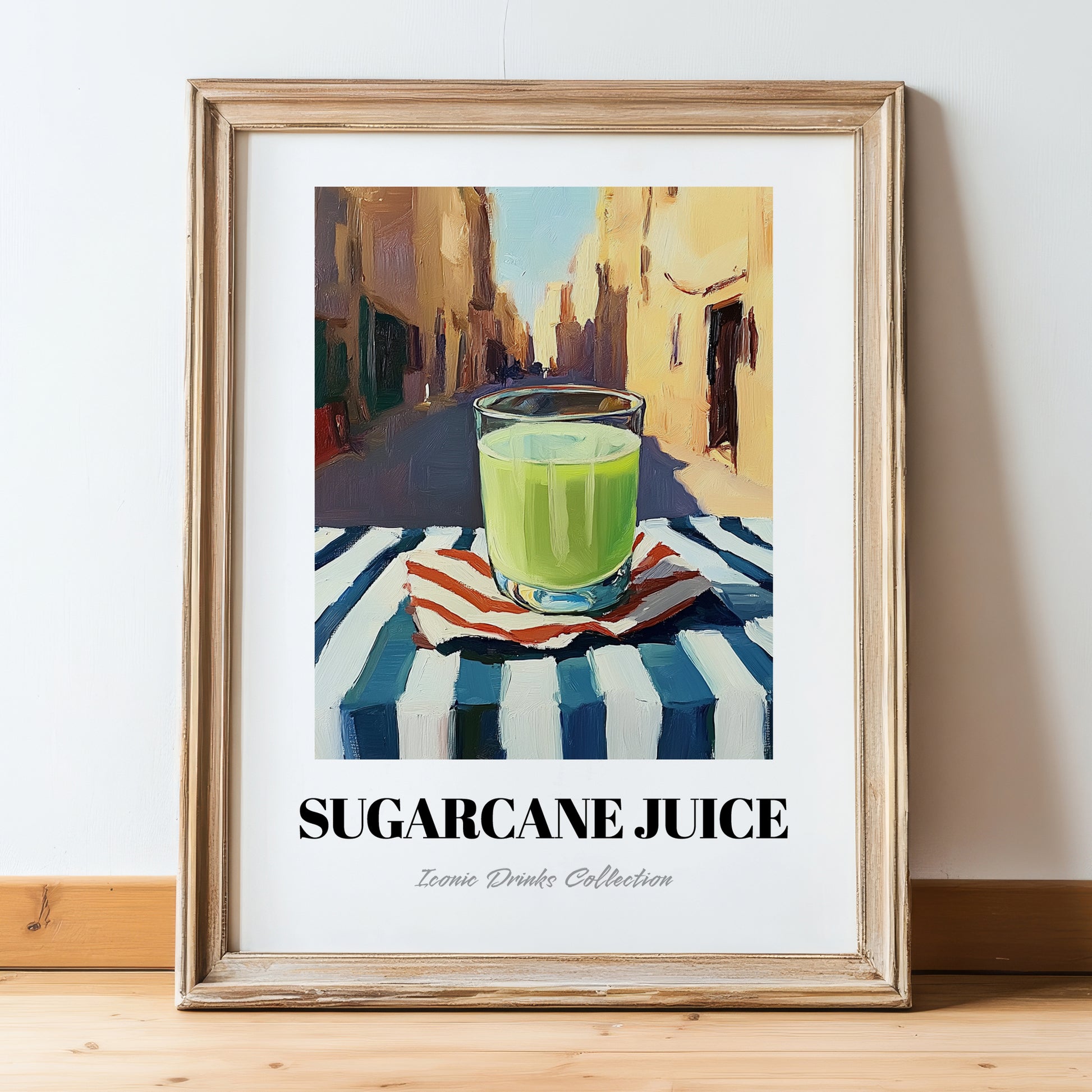 Sugarcane Juice – Egyptian Outdoor Café Scene, Egyptian Beverage Wall Decor, in wooden frame leaning on the floor