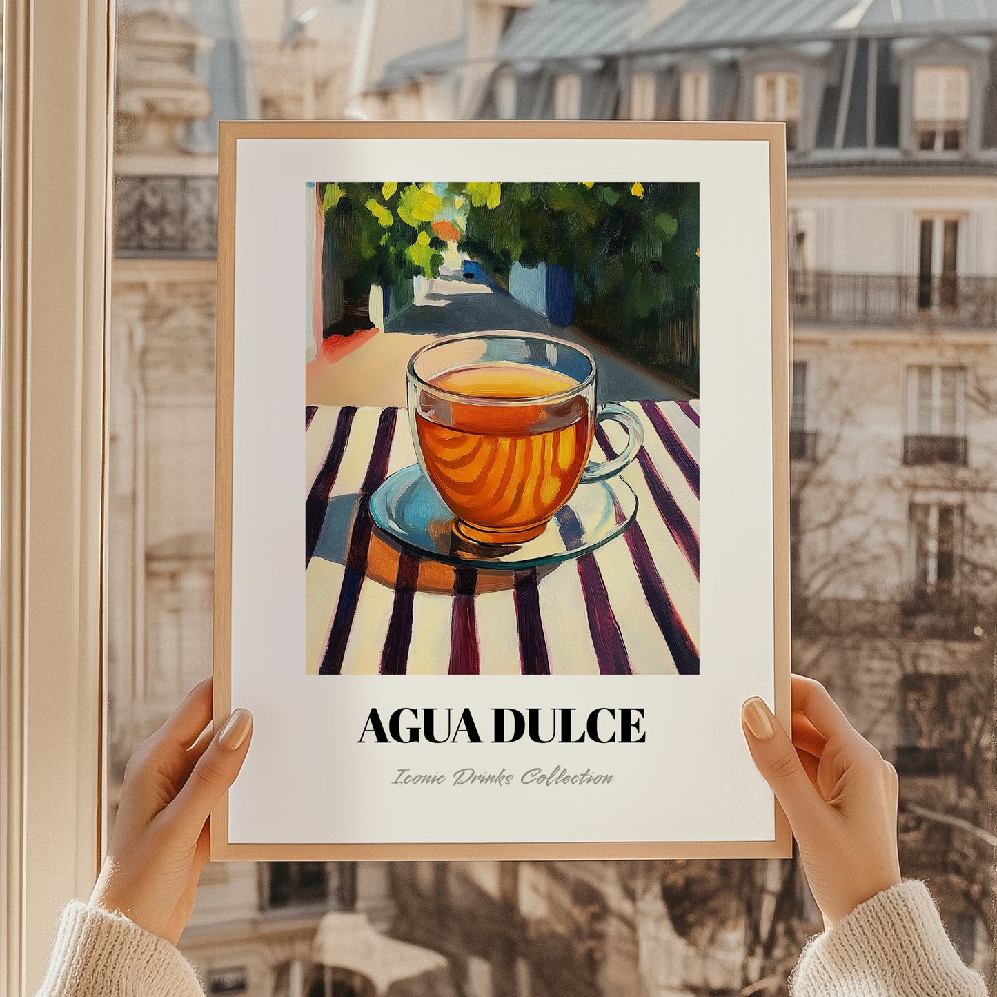 Agua Dulce – Costa Rican Urban Café Scene, Costa Rican Beverage Wall Decor, styled in a charming Paris street view
