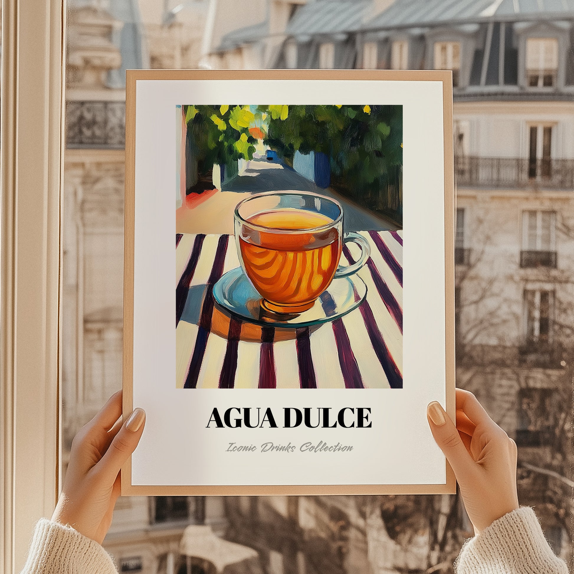 Agua Dulce – Costa Rican Urban Café Scene, Costa Rican Beverage Wall Decor, styled in a charming Paris street view