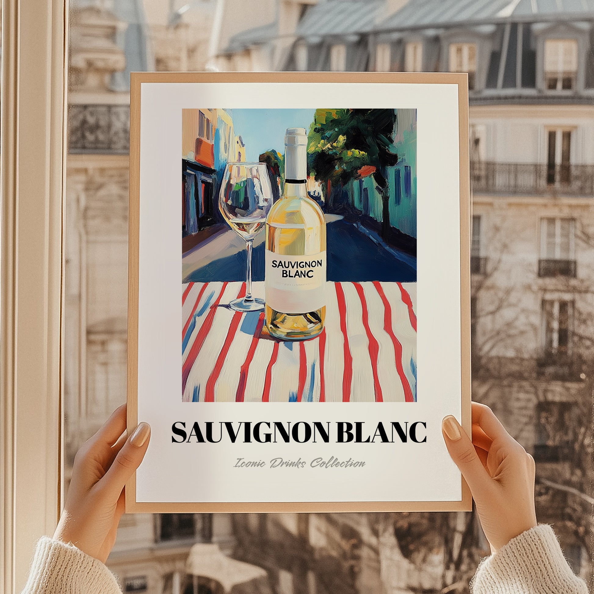Sauvignon Blanc – New Zealander Outdoor Café Scene, New Zealander Wine Poster, styled in a charming Paris street view