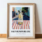 Sauvignon Blanc – New Zealander Outdoor Café Scene, New Zealander Wine Poster, in wooden frame leaning on the floor