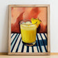 Goombay Smash – on Striped Tablecloth, Bahamian Cocktail Wall Illustration, no-text version framed in wood