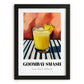 Goombay Smash – on Striped Tablecloth, Bahamian Cocktail Wall Illustration, in sleek black frame
