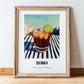 Zobo – Nigerian Street Café Scene, Nigerian Beverage Poster, in wooden frame leaning on the floor