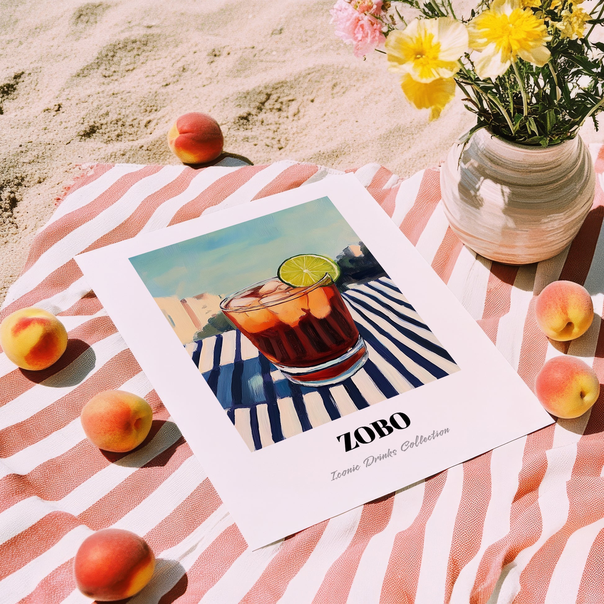 Zobo – Nigerian Street Café Scene, Nigerian Beverage Poster, unframed on coastal sand