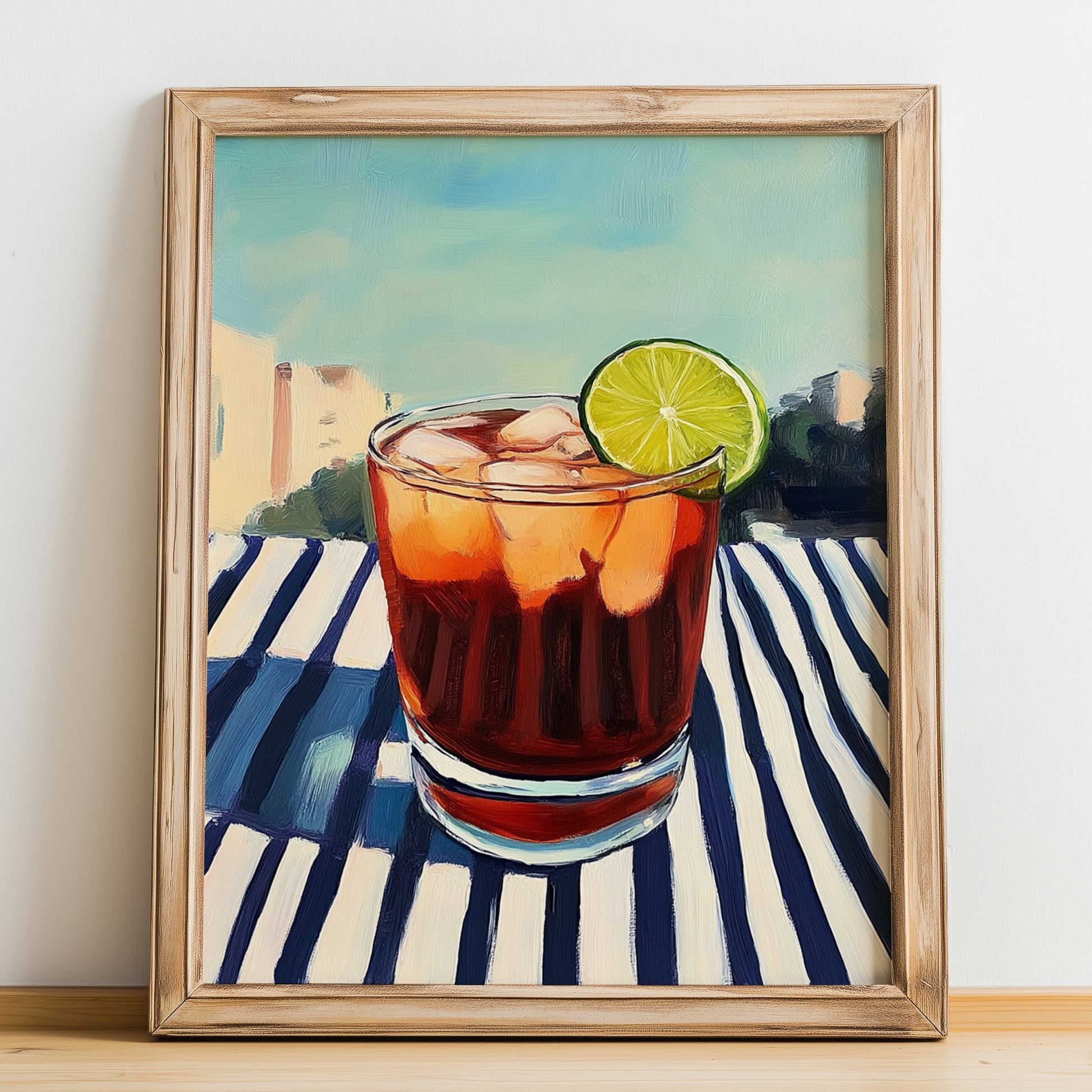 Zobo – Nigerian Street Café Scene, Nigerian Beverage Poster, no-text version framed in wood