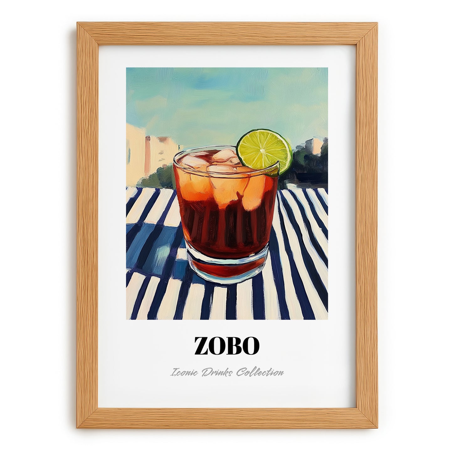 Zobo – Nigerian Street Café Scene, Nigerian Beverage Poster, set in oak frame