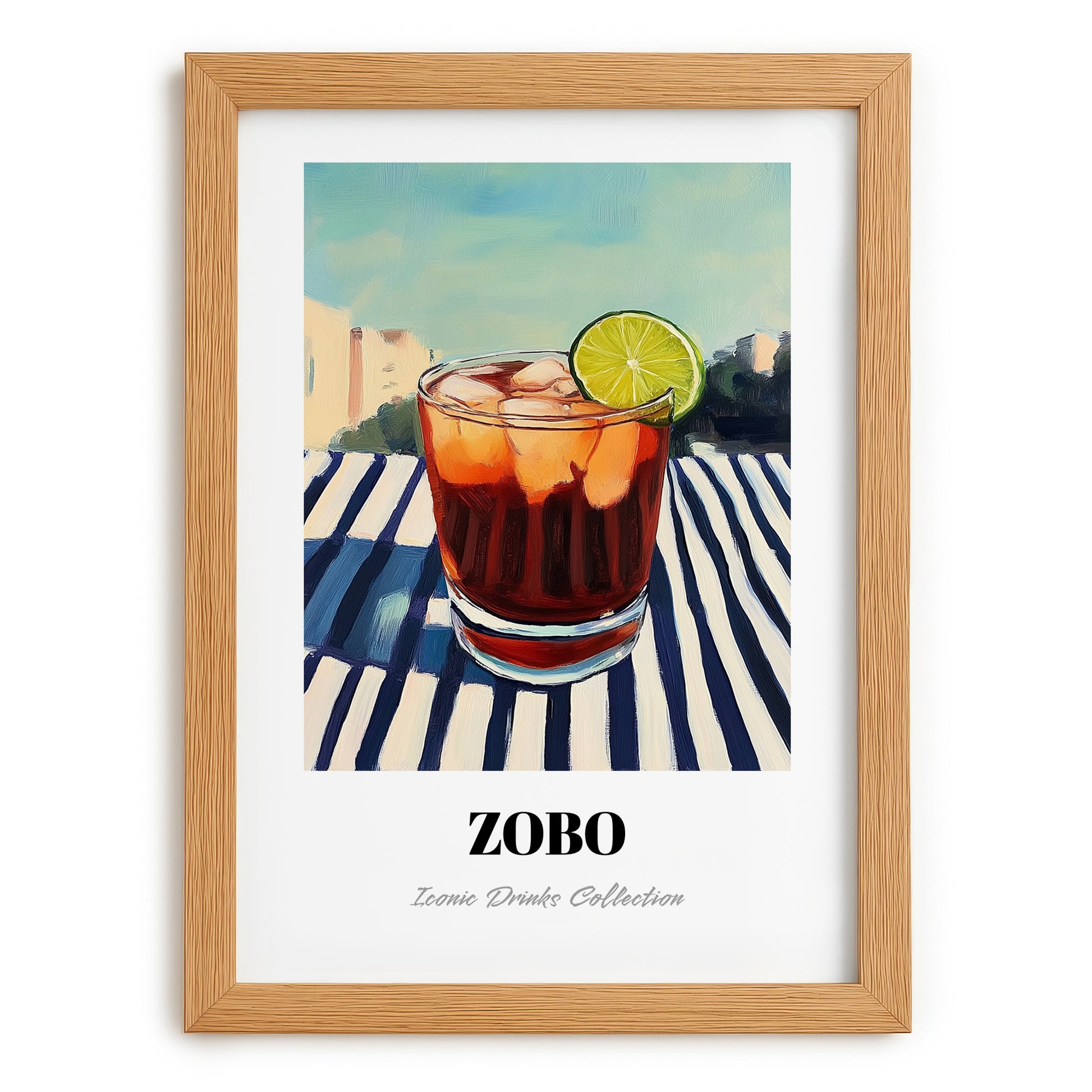 Zobo – Nigerian Street Café Scene, Nigerian Beverage Poster, set in oak frame