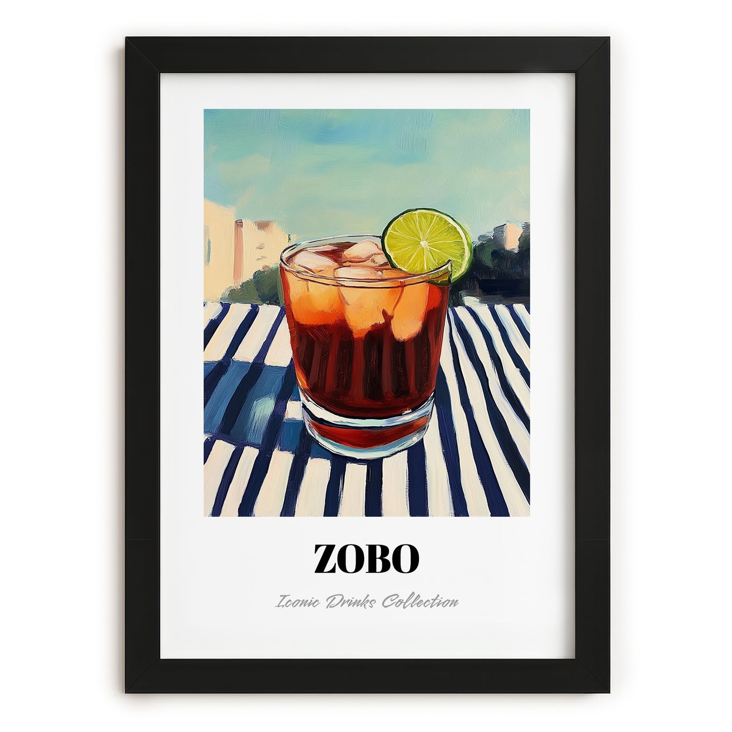 Zobo – Nigerian Street Café Scene, Nigerian Beverage Poster, in sleek black frame