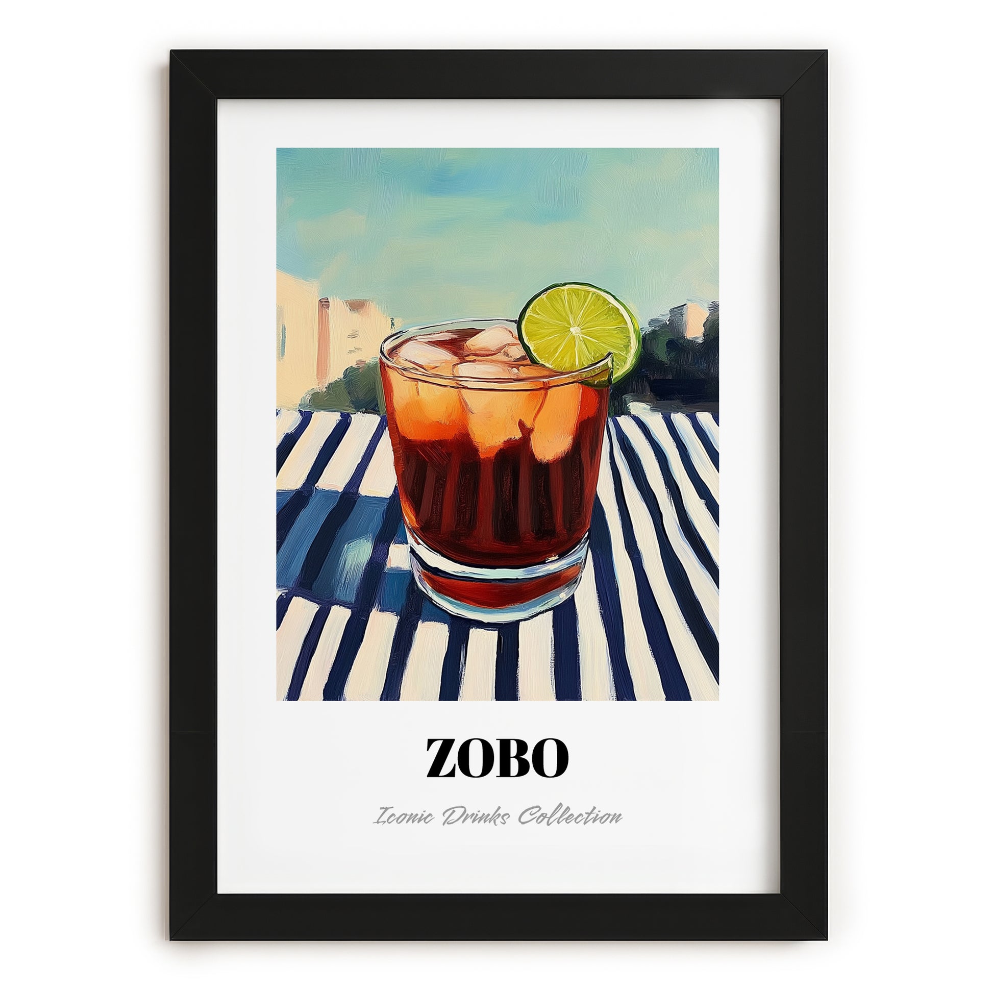 Zobo – Nigerian Street Café Scene, Nigerian Beverage Poster, in sleek black frame