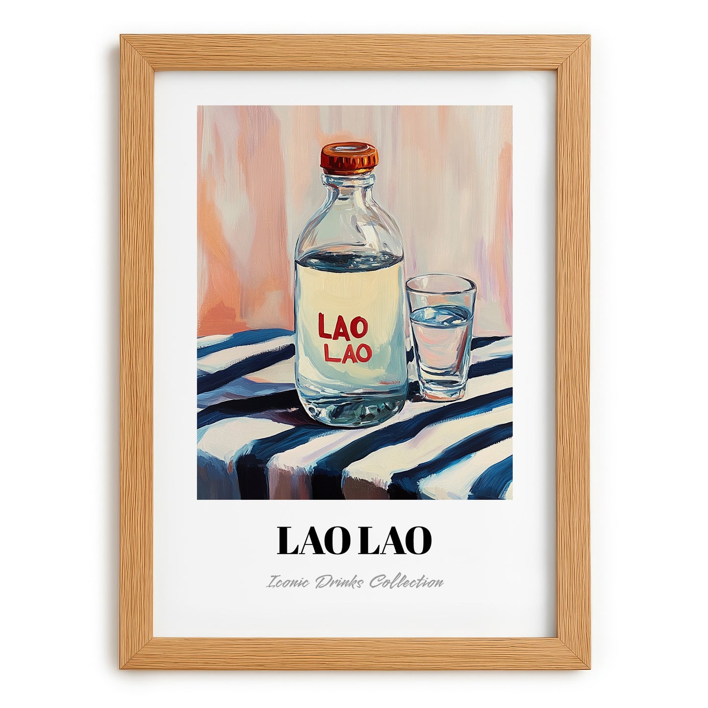 Lao-Lao – on Striped Tablecloth, Laos Spirit Poster, set in oak frame