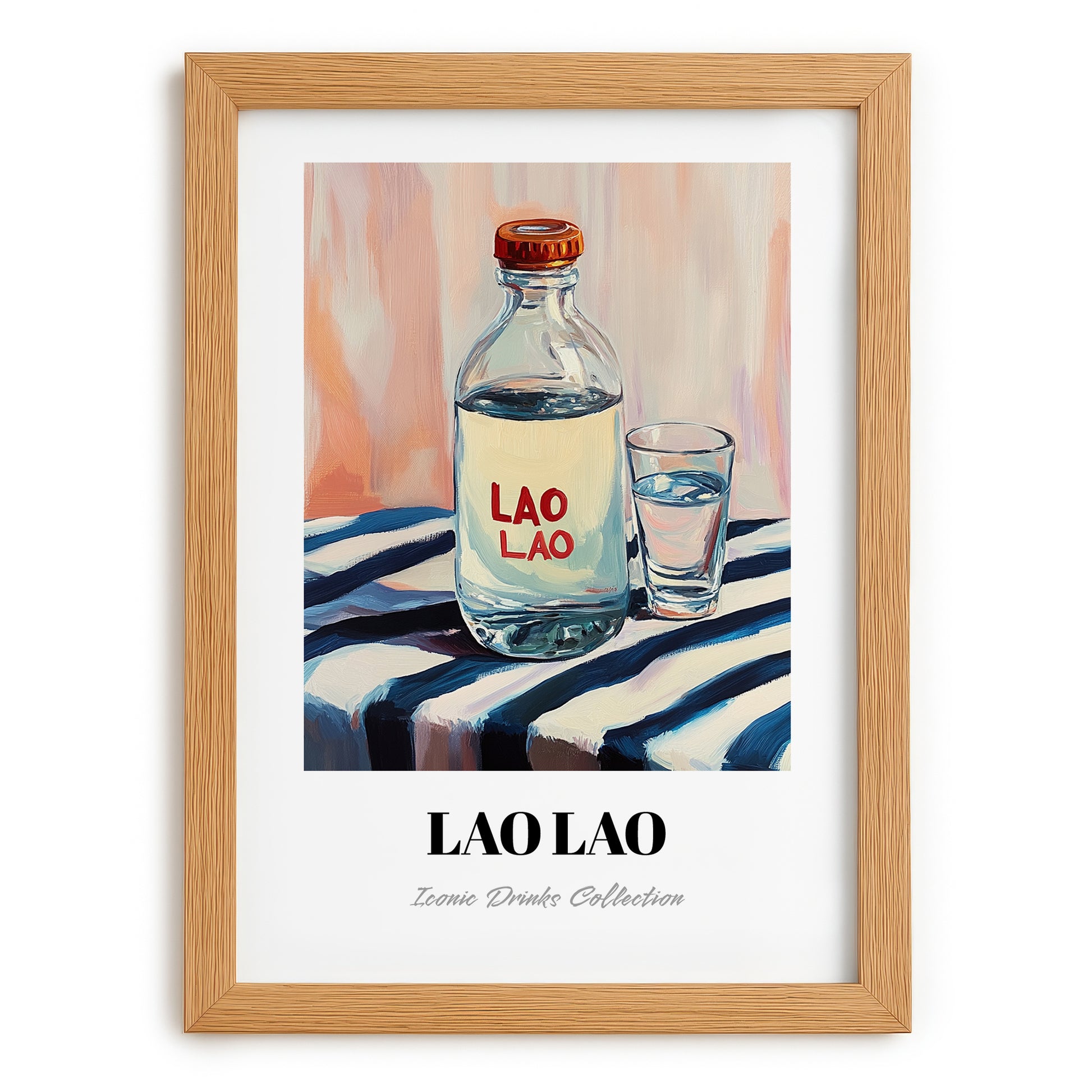 Lao-Lao – on Striped Tablecloth, Laos Spirit Poster, set in oak frame