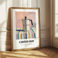 Coffee Pot – on Striped Tablecloth, Kitchen Utensils Wall Art