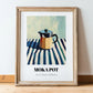 Moka Pot – on Striped Tablecloth, Kitchen Utensils Poster, in wooden frame leaning on the floor