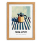 Moka Pot – on Striped Tablecloth, Kitchen Utensils Poster, set in oak frame