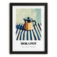 Moka Pot – on Striped Tablecloth, Kitchen Utensils Poster, in sleek black frame
