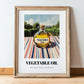 Vegetable Oil – Italian Hillside Café View, Food Shelf Still Life, in wooden frame leaning on the floor