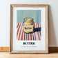 Butter – on Striped Tablecloth, Dry Goods Painting, in wooden frame leaning on the floor