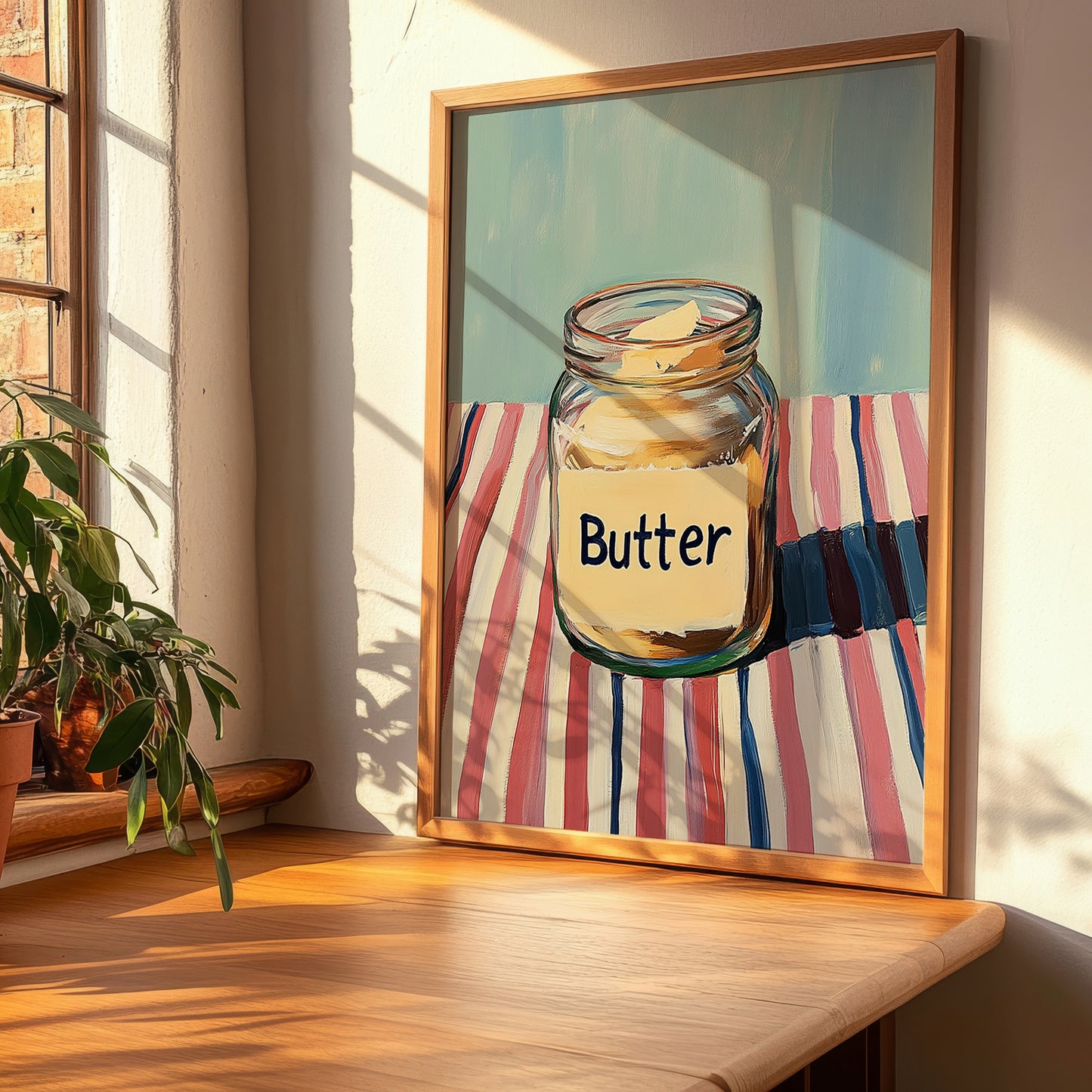 Butter – on Striped Tablecloth, Dry Goods Painting, clean layout with no caption