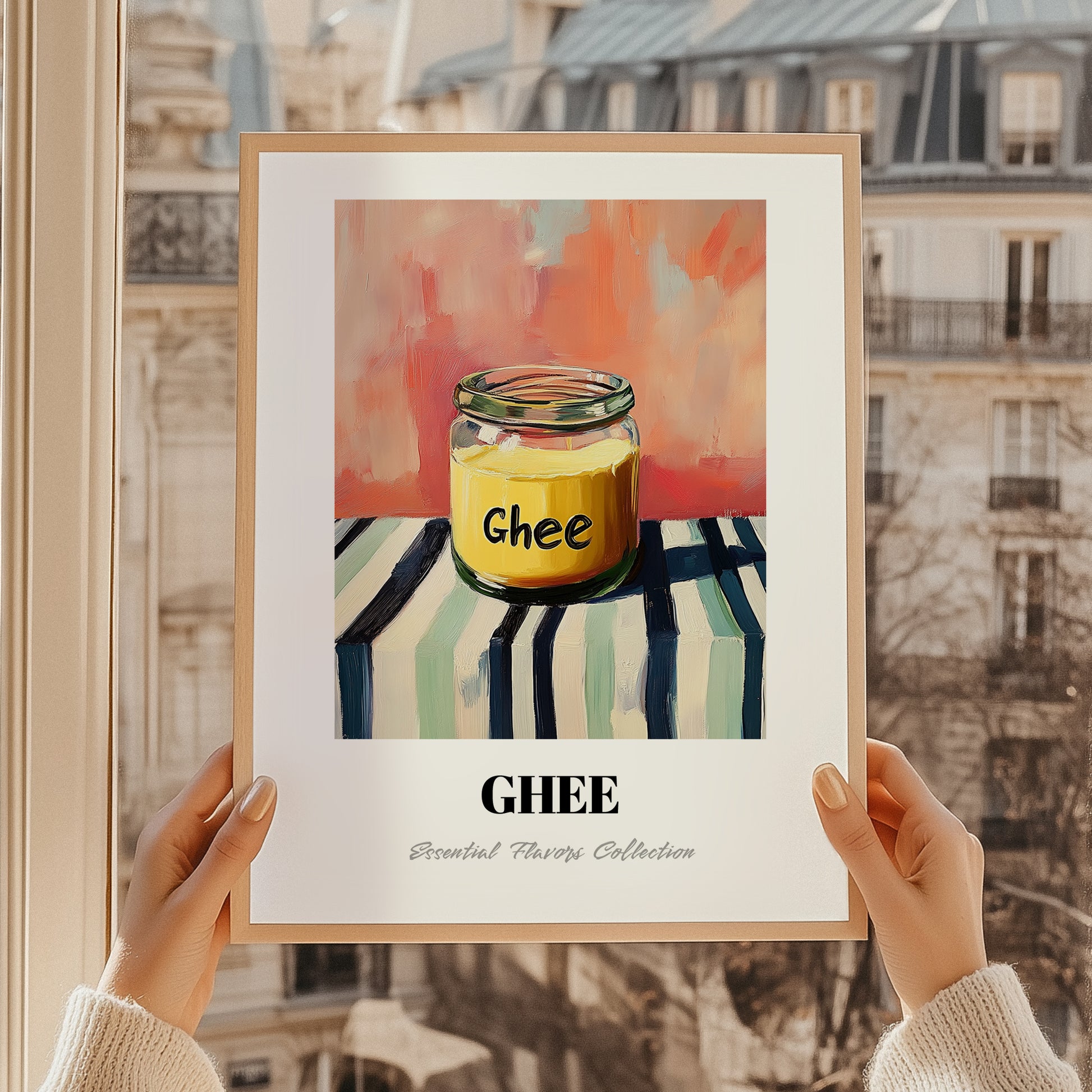 Ghee – on Striped Tablecloth, Ingredients Corner Wall Decor, styled in a charming Paris street view